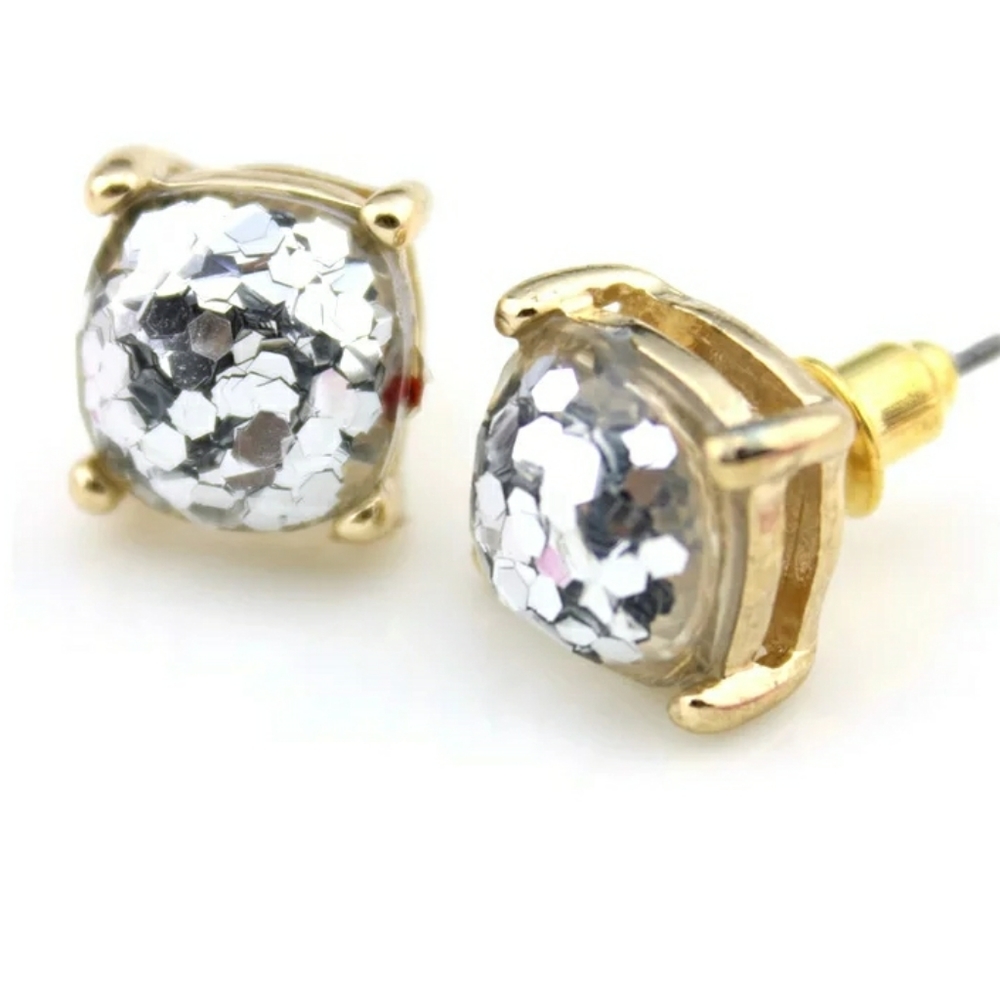 GLITTER SQUARE SILVER & GOLD EARRINGS